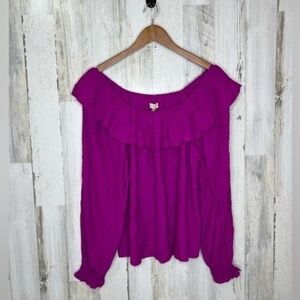 Knox Rose New Women's Ruffled Textured Balloon Sleeve Top Purple Size Medium